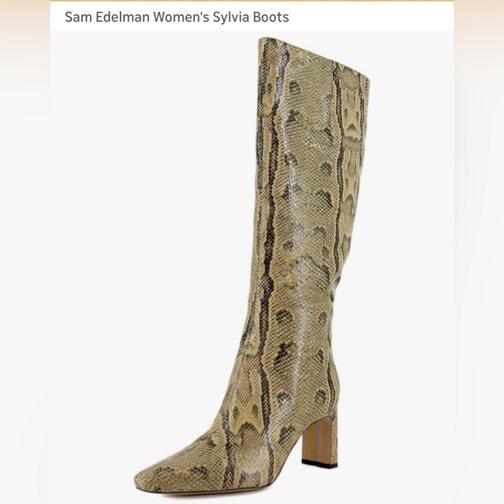 Sam Edelman Sylvia Knee-High Snake-Print Boots in Tan and Black